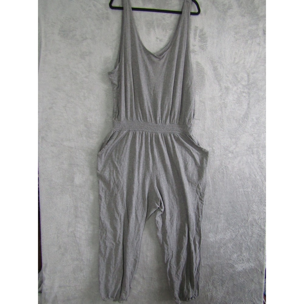 Aerie Gray Cotton Blend Smocked Waist Jumpsuit Jogger Pants Plus Size XXL‎ TTG